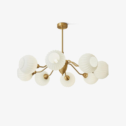 Ribbed Glass Ball Chandelier with Adjustable Height