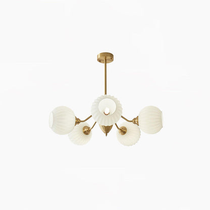 Ribbed Glass Ball Chandelier with Adjustable Height — side view