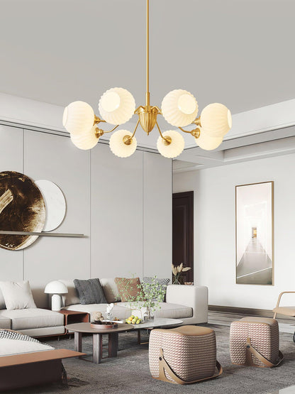 Ribbed Glass Ball Chandelier with Adjustable Height