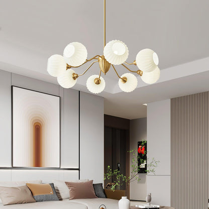 Ribbed Glass Ball Chandelier with Adjustable Height