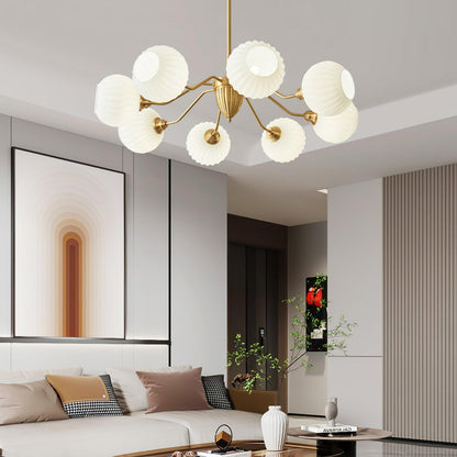 Ribbed Glass Ball Chandelier with Adjustable Height — lifestyle view