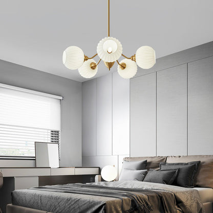 Ribbed Glass Ball Chandelier with Adjustable Height