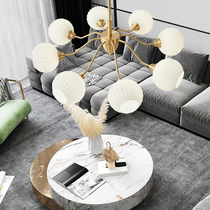 Ribbed Glass Ball Chandelier with Adjustable Height