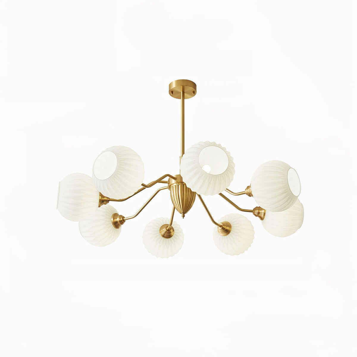 Ribbed Glass Ball Chandelier with Adjustable Height — detail view