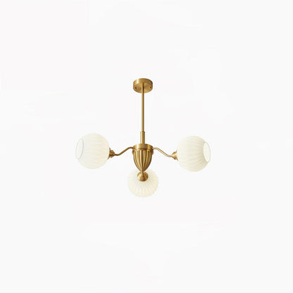 Ribbed Glass Ball Chandelier with Adjustable Height — front view