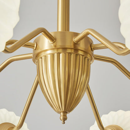 Ribbed Glass Ball Chandelier with Adjustable Height
