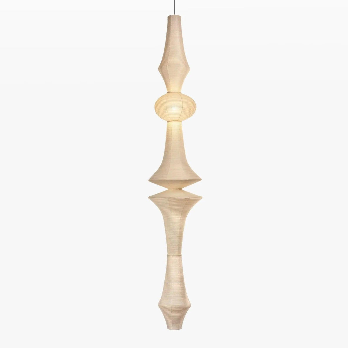 Tall Washi Paper Pendant Light, Soft Glow — front view