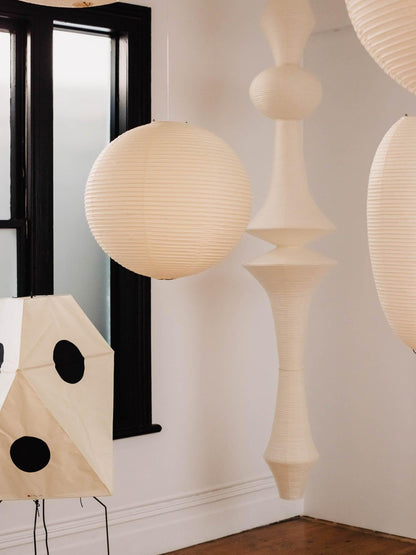 Tall Washi Paper Pendant Light, Soft Glow — front view