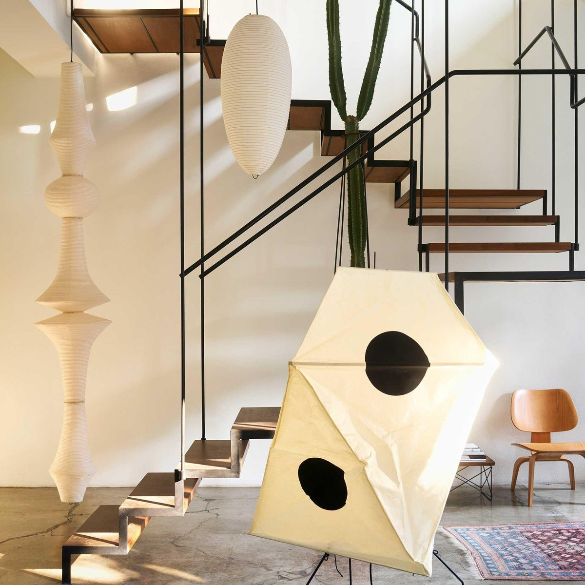 Tall Washi Paper Pendant Light, Soft Glow — alternate angle