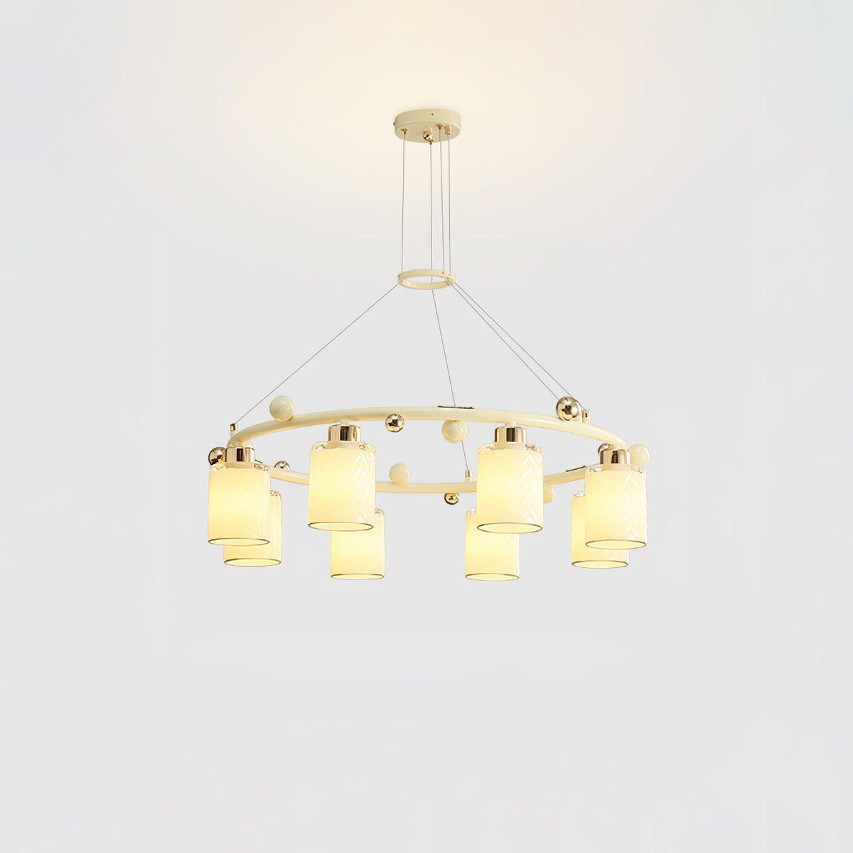 Ring Glass Cup Chandelier with Soft Light — side view