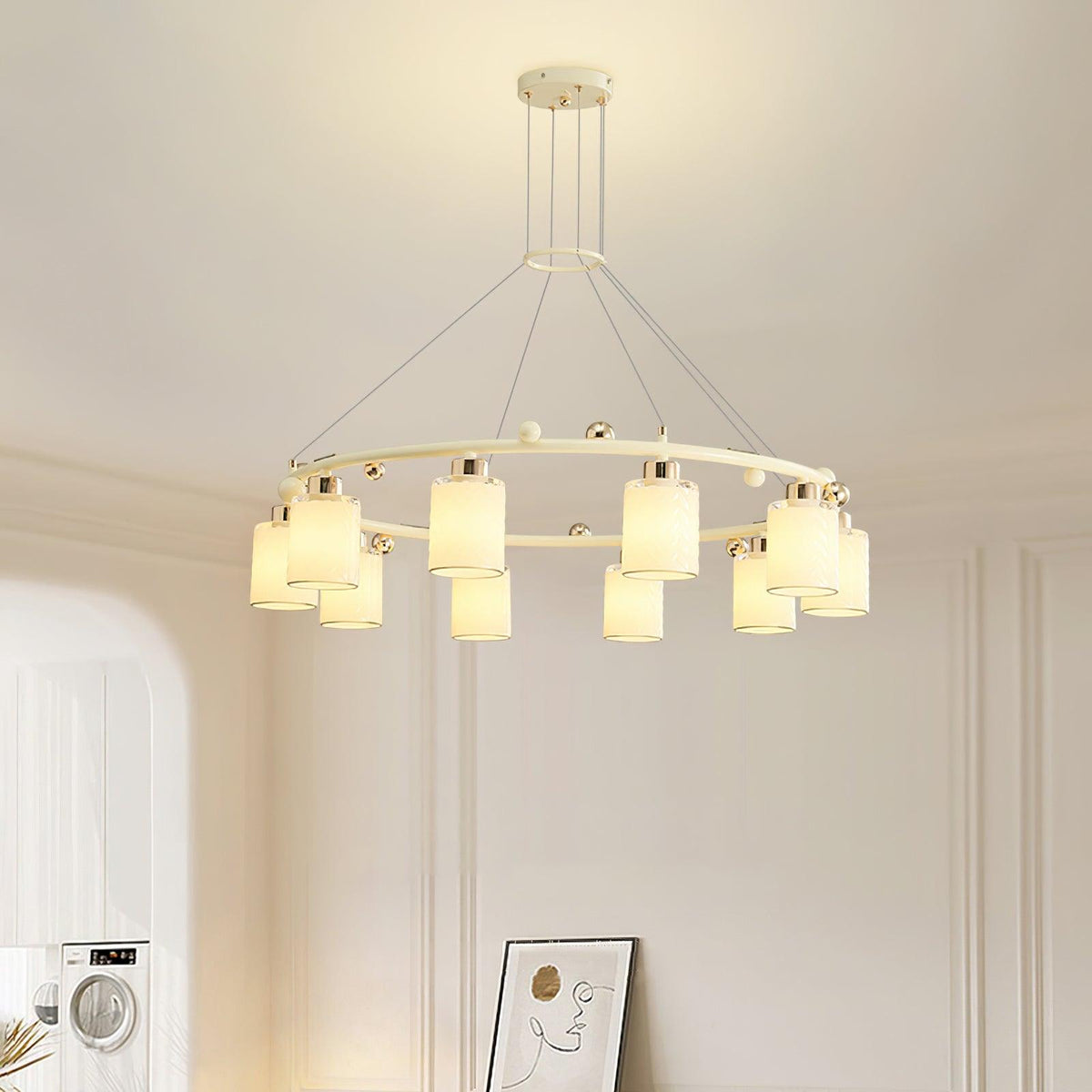Ring Glass Cup Chandelier with Soft Light — lifestyle view