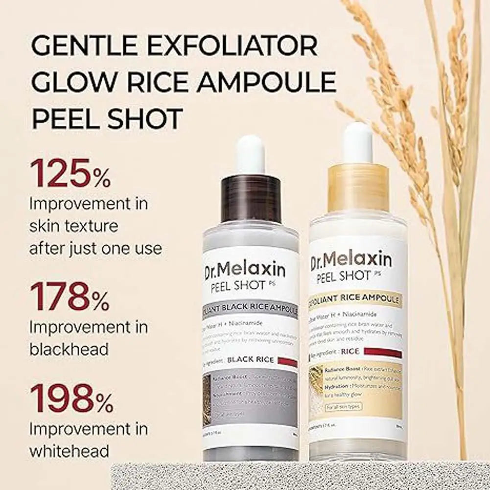 Dr. Melaxin Exfoliating Essence Peel Shot with White and Black Rice - Gentle Moisturizing Serum for Korean Skin Care