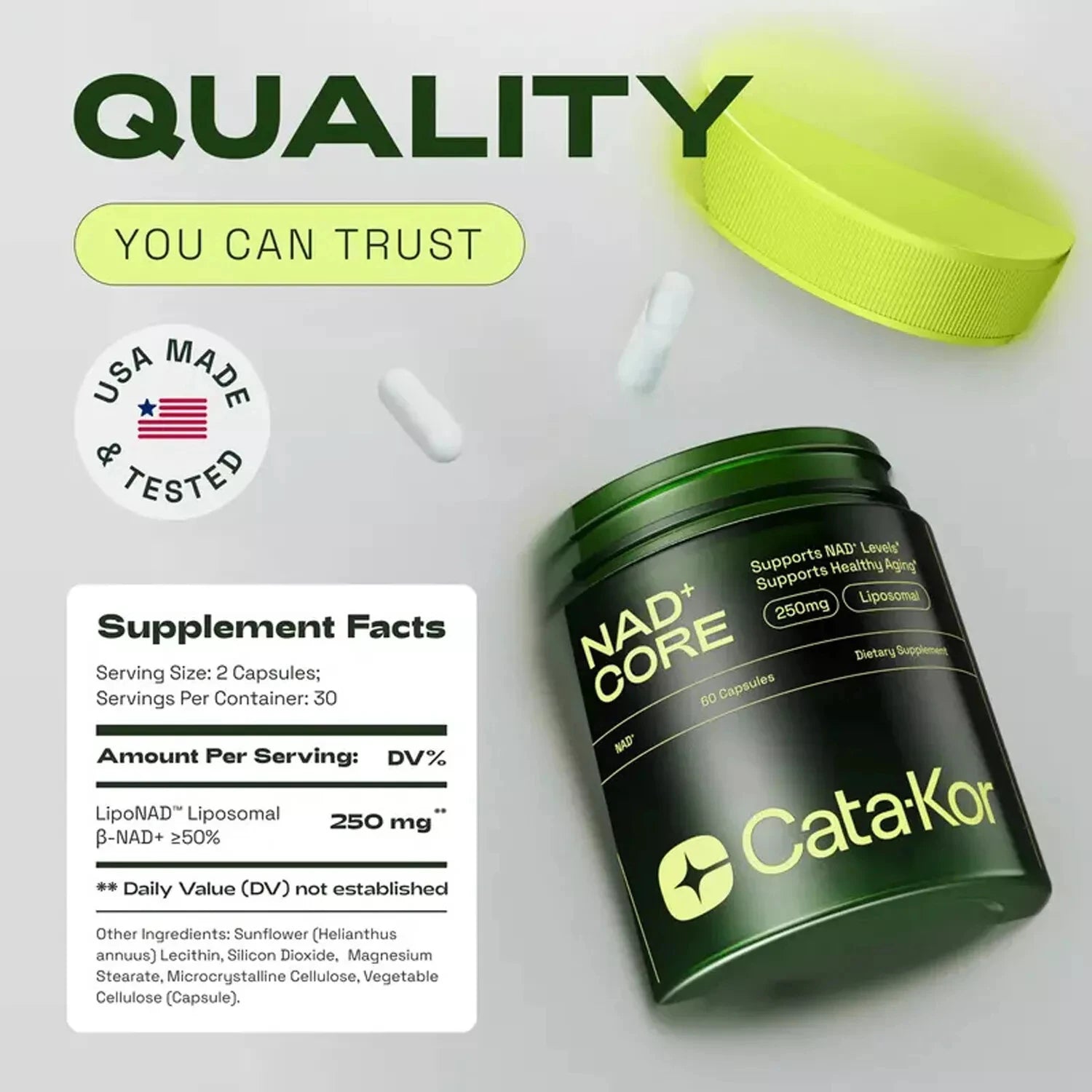 Cata-Kor NAD+ Active Adult Supplement Capsules for Enhanced Energy, Focus, and Anti-Aging Benefits
