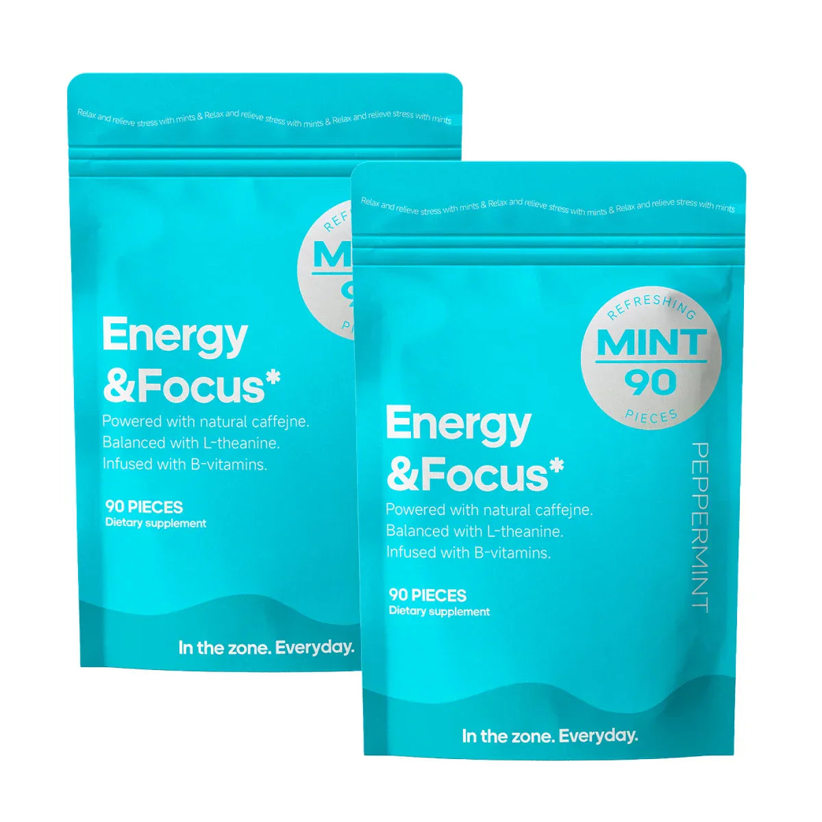 Energy & Focus Caffeine Mints (90 Pieces) - Sugar Free with L-Theanine + Natural Caffeine + Vitamin B12 & B6 - Nootropic