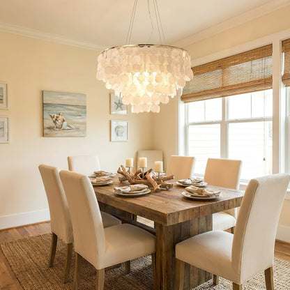Shell Wind Chime Chandelier, Coastal Design — lifestyle view