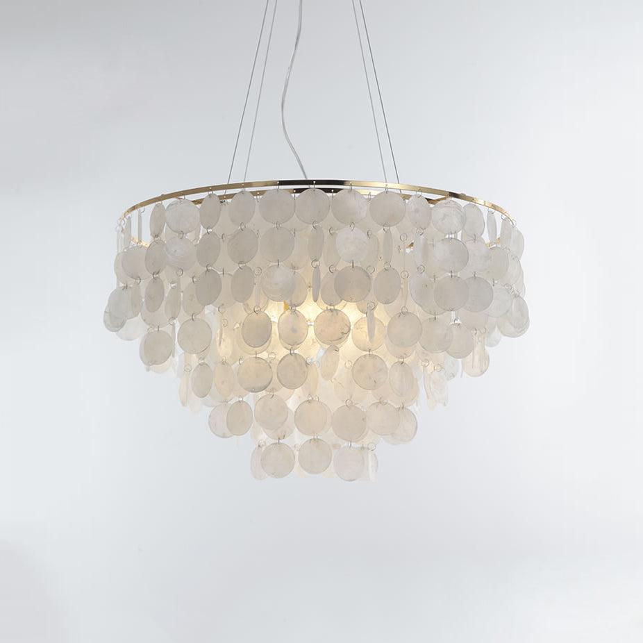 Shell Wind Chime Chandelier, Coastal Design — side view