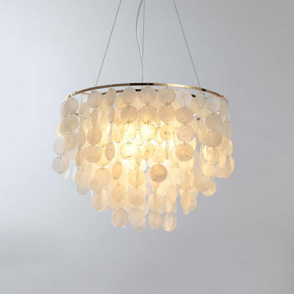 Shell Wind Chime Chandelier, Coastal Design — front view