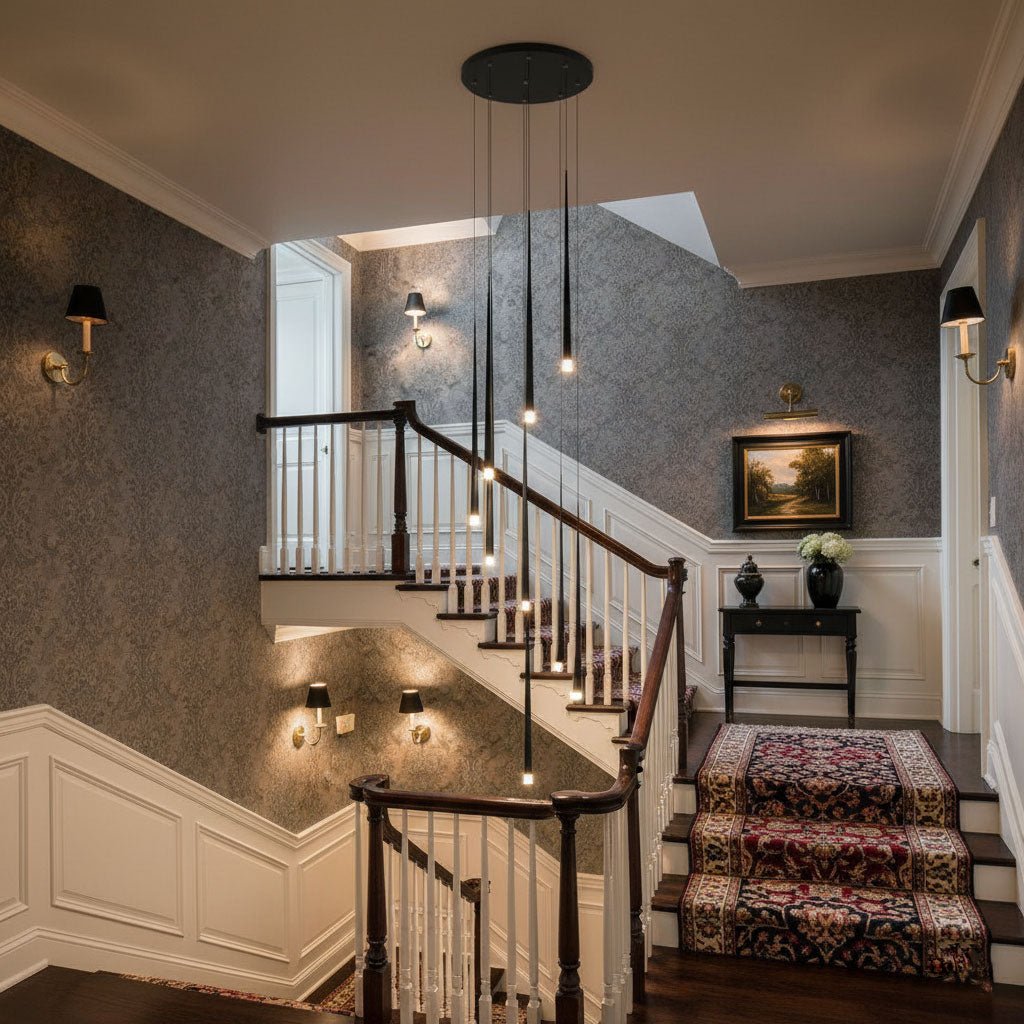 Slender Cone Chandelier with Adjustable Height, Energy Efficient — lifestyle view