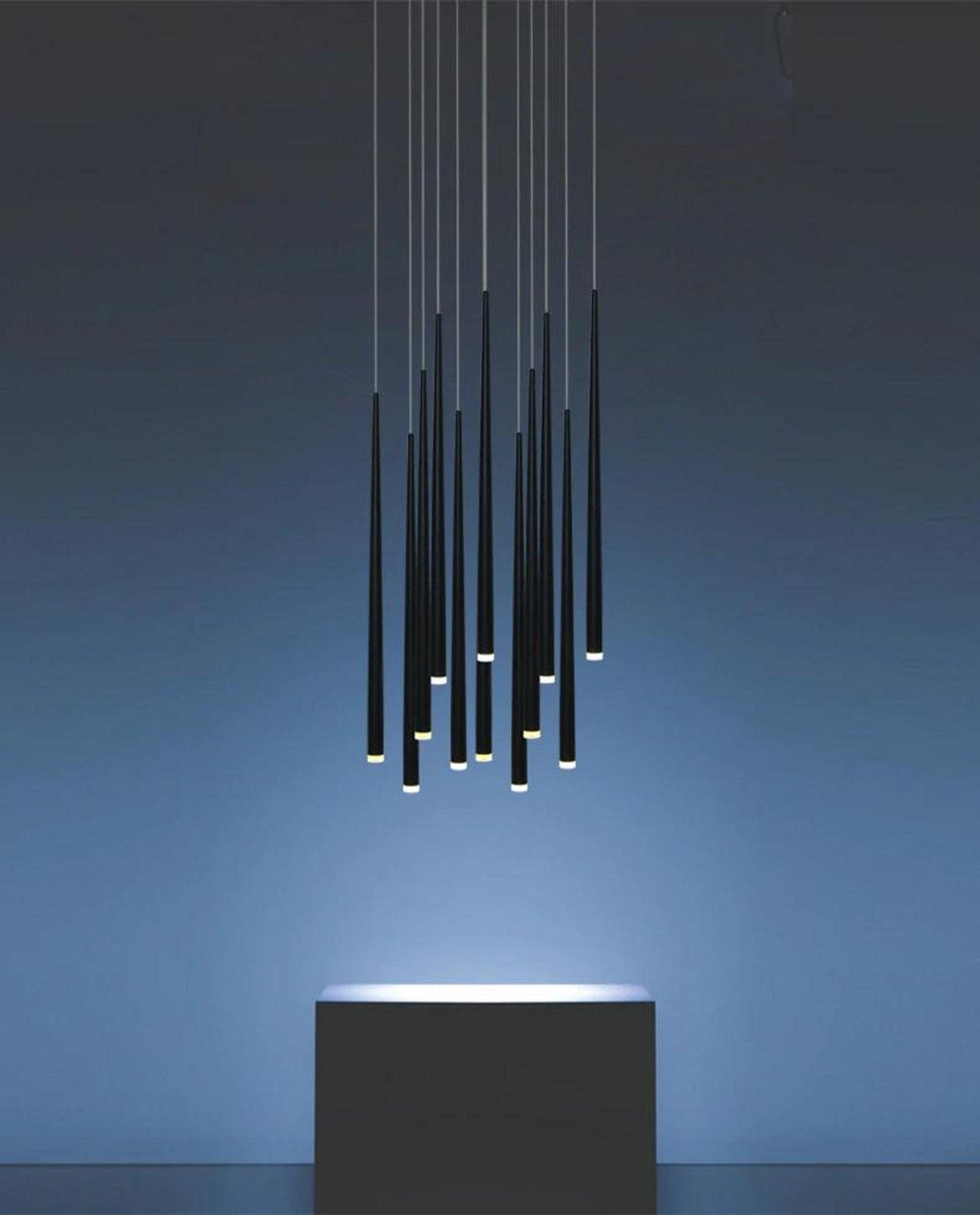 Slender Cone Chandelier with Adjustable Height, Energy Efficient — side view