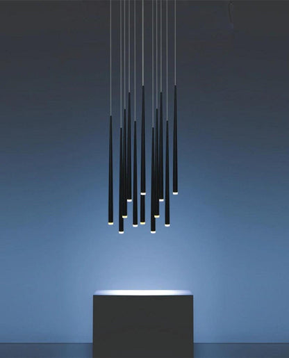 Slender Cone Chandelier with Adjustable Height, Energy Efficient — side view