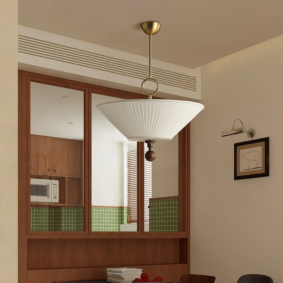 Pleated Pendant Light with Soft Diffused Glow — alternate angle