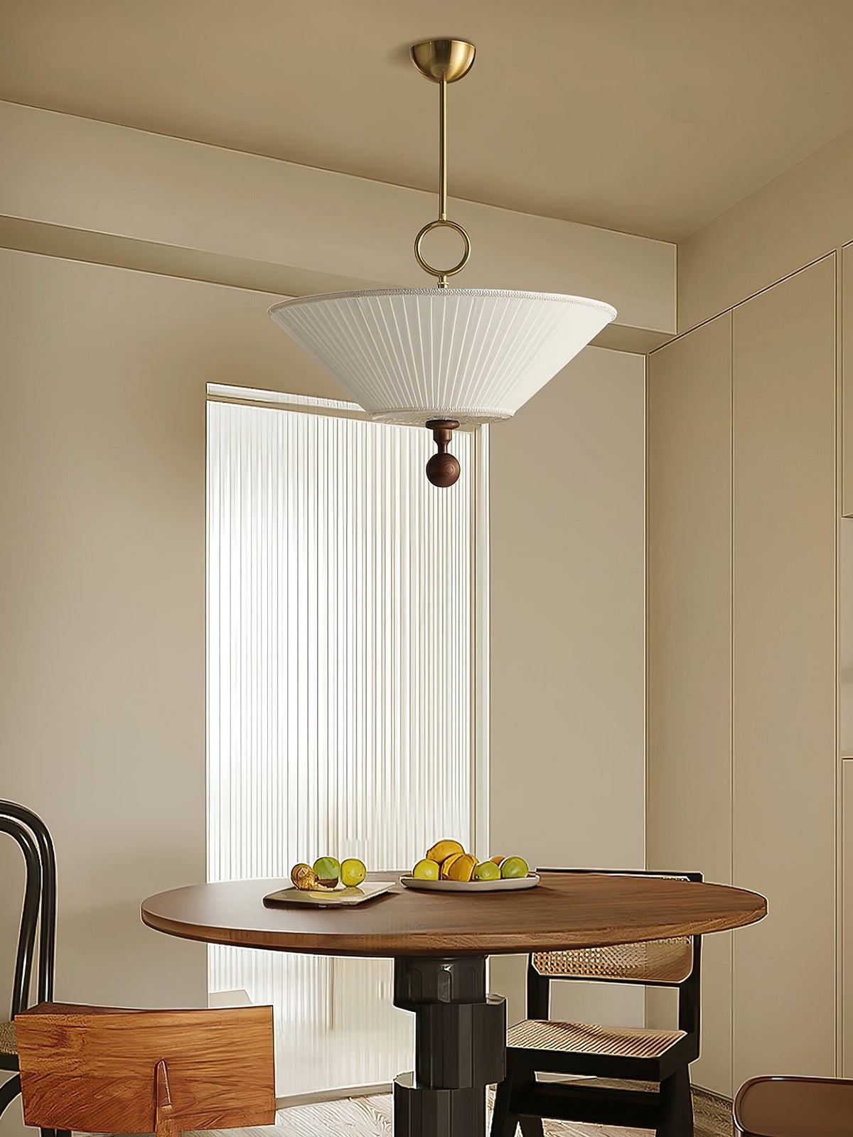 Pleated Pendant Light with Soft Diffused Glow — front view