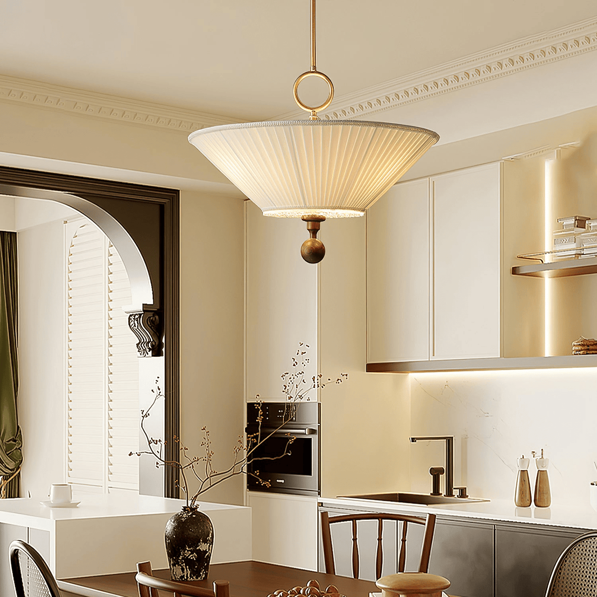 Pleated Pendant Light with Soft Diffused Glow — side view