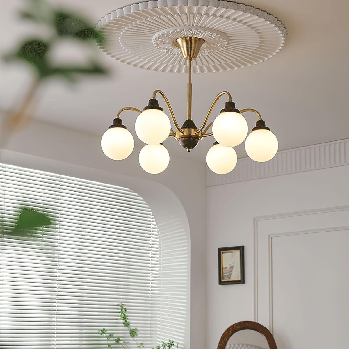 Solid Wood Chandelier, Bean-Shaped Design — front view