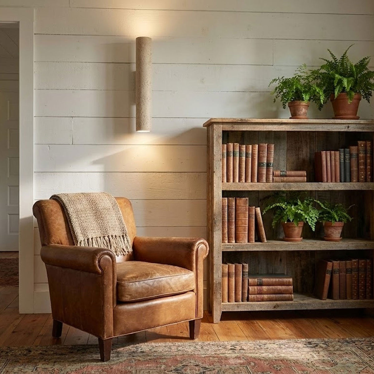 Travertine Column Wall Lamp, Adjustable LED — alternate angle