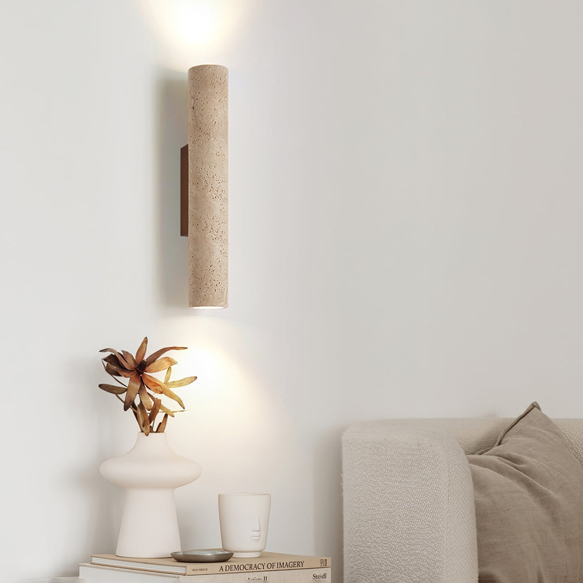 Travertine Column Wall Lamp, Adjustable LED