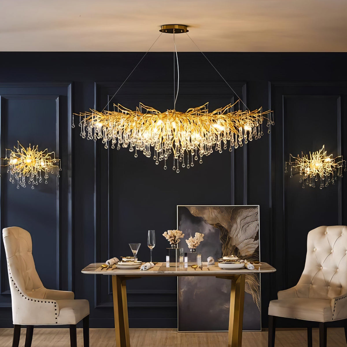 Teardrop Crystal Chandelier with Dimmable Light