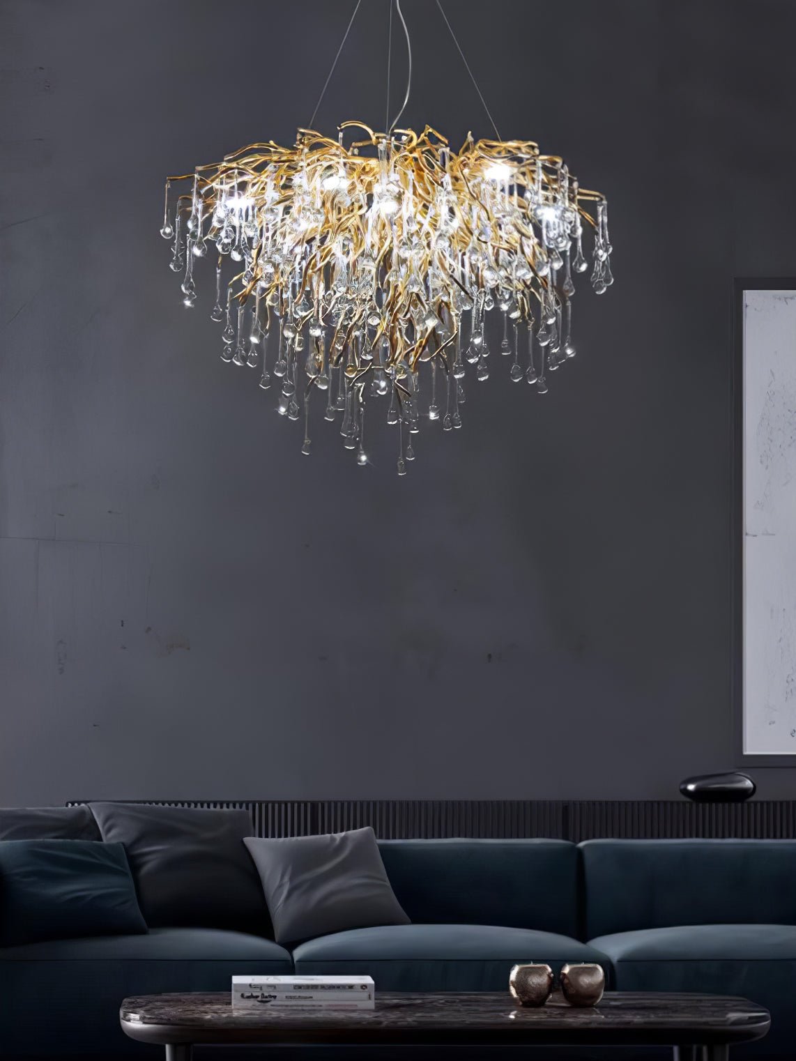 Teardrop Crystal Chandelier with Dimmable Light