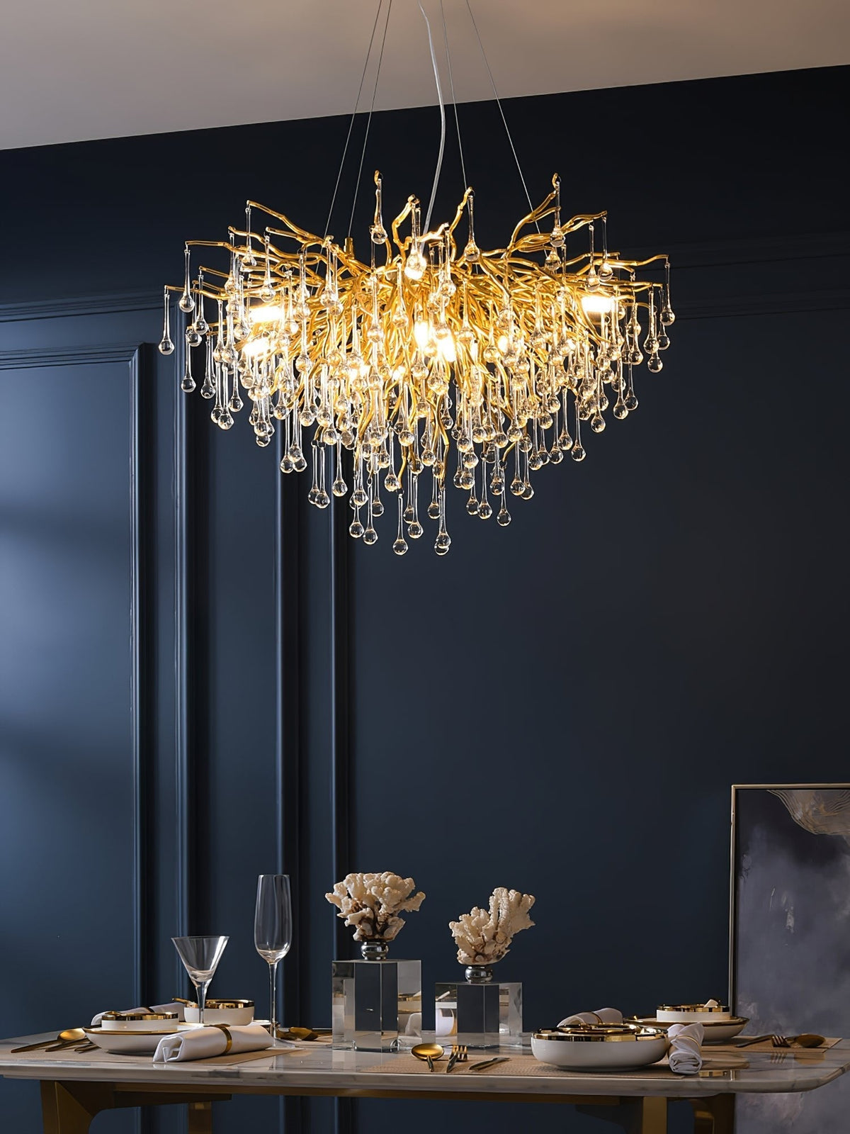Teardrop Crystal Chandelier with Dimmable Light
