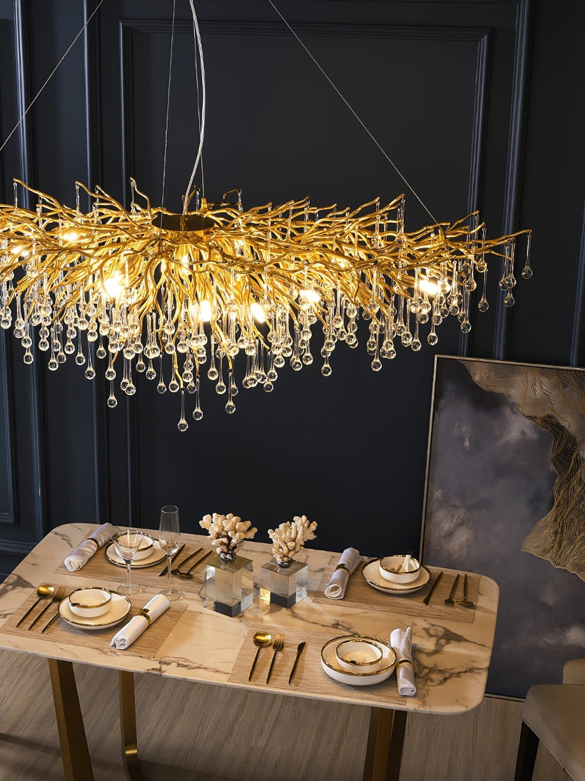 Teardrop Crystal Chandelier with Dimmable Light
