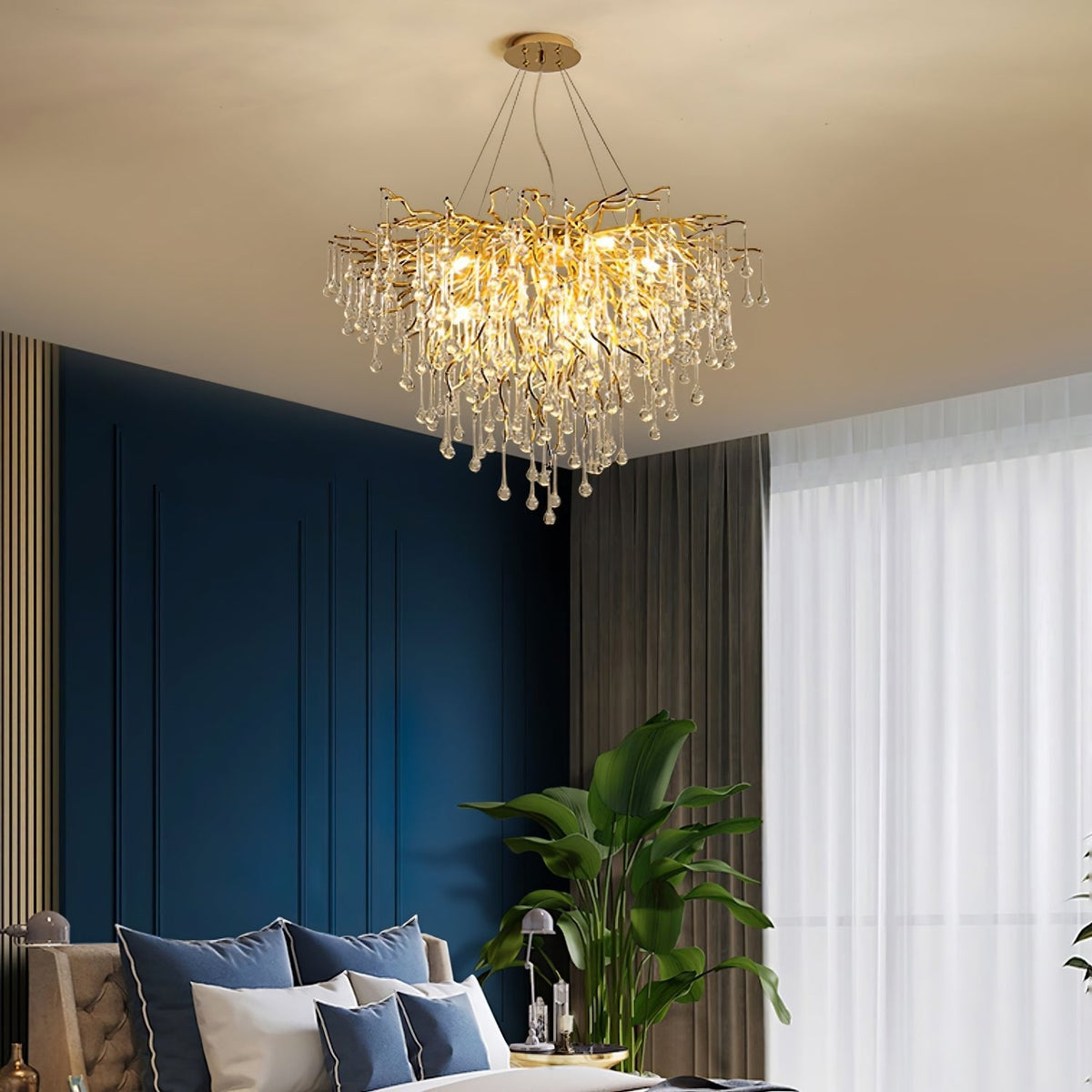 Teardrop Crystal Chandelier with Dimmable Light