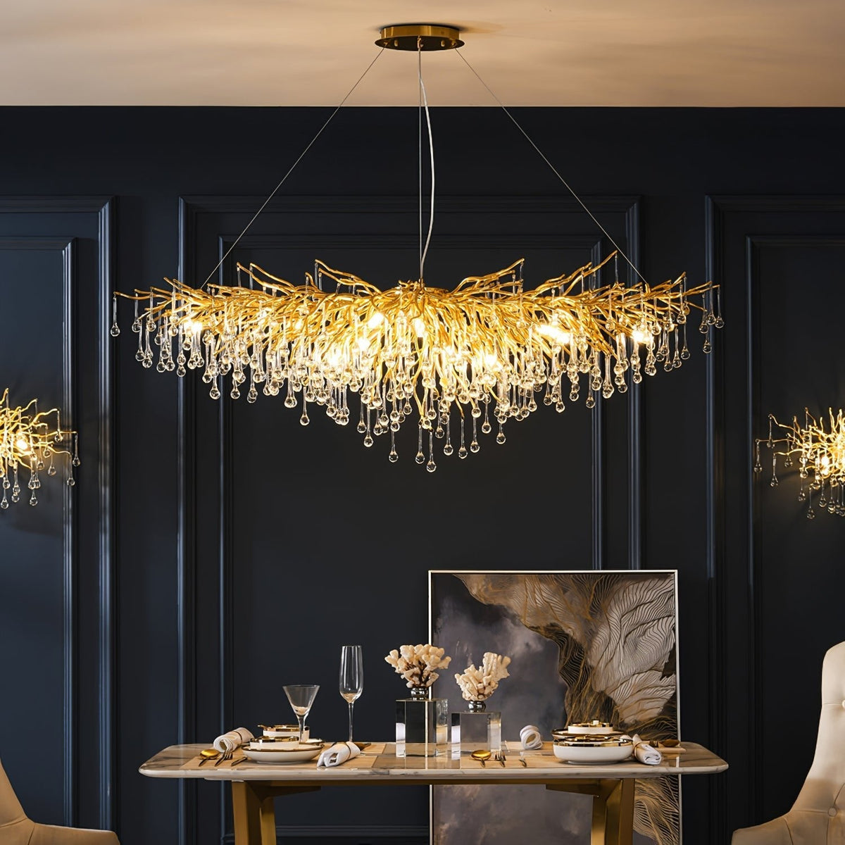 Teardrop Crystal Chandelier with Dimmable Light