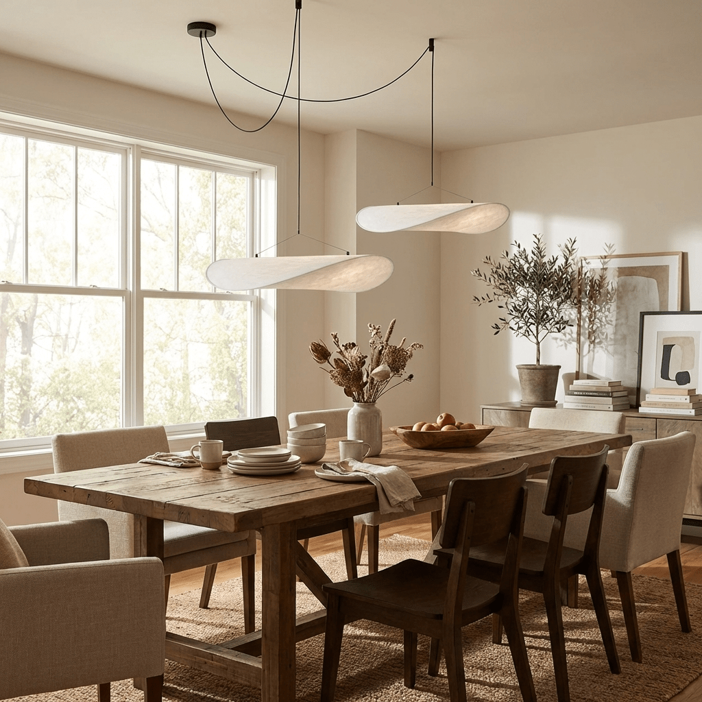 Silk Shade Pendant Light with Remote Dimming — lifestyle view