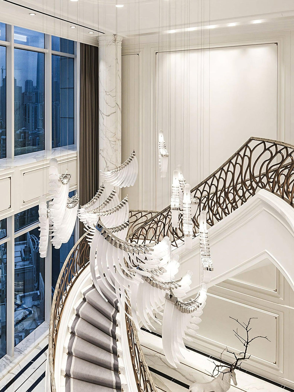 Tiered Palmette Chandelier with Crystal Accents