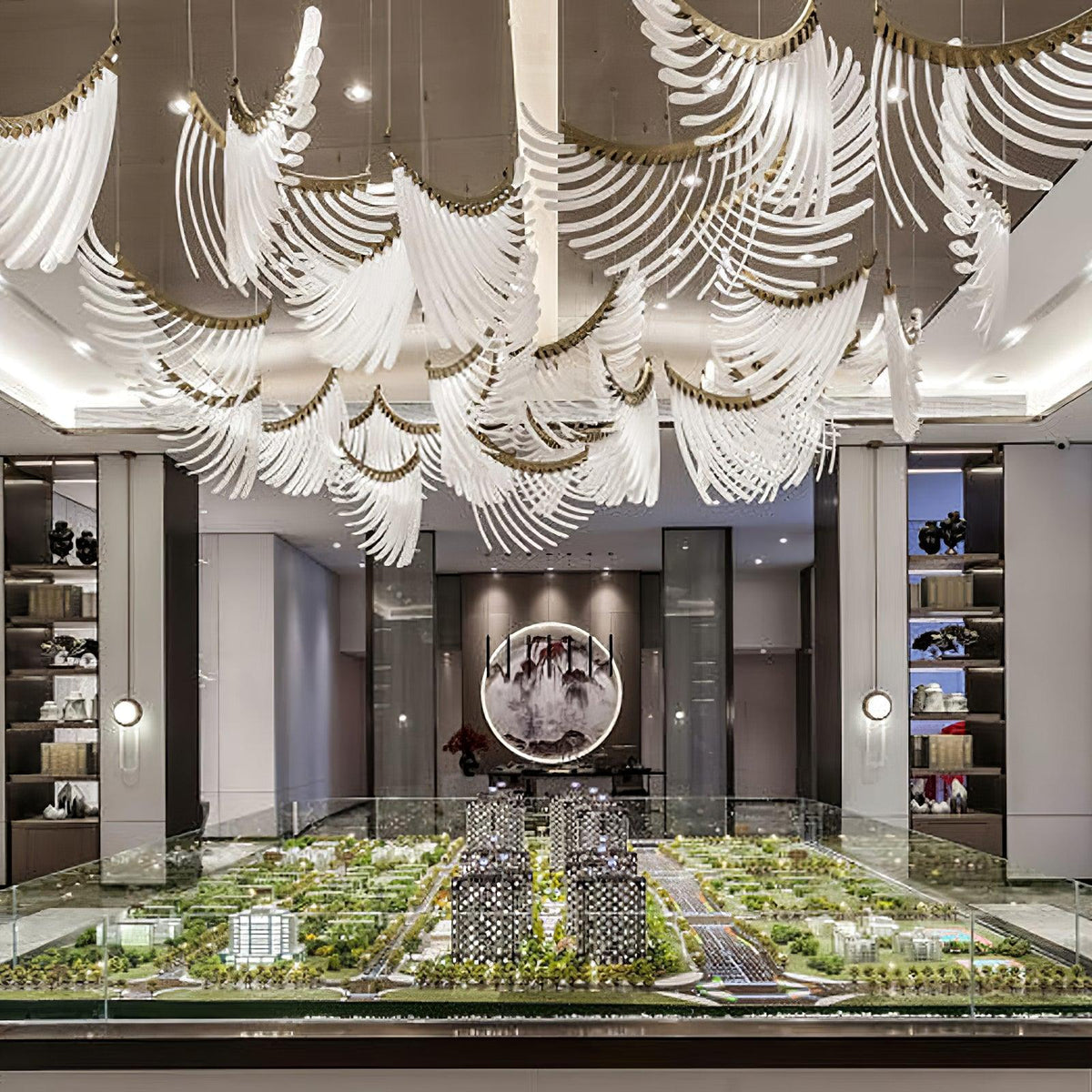 Tiered Palmette Chandelier with Crystal Accents — front view