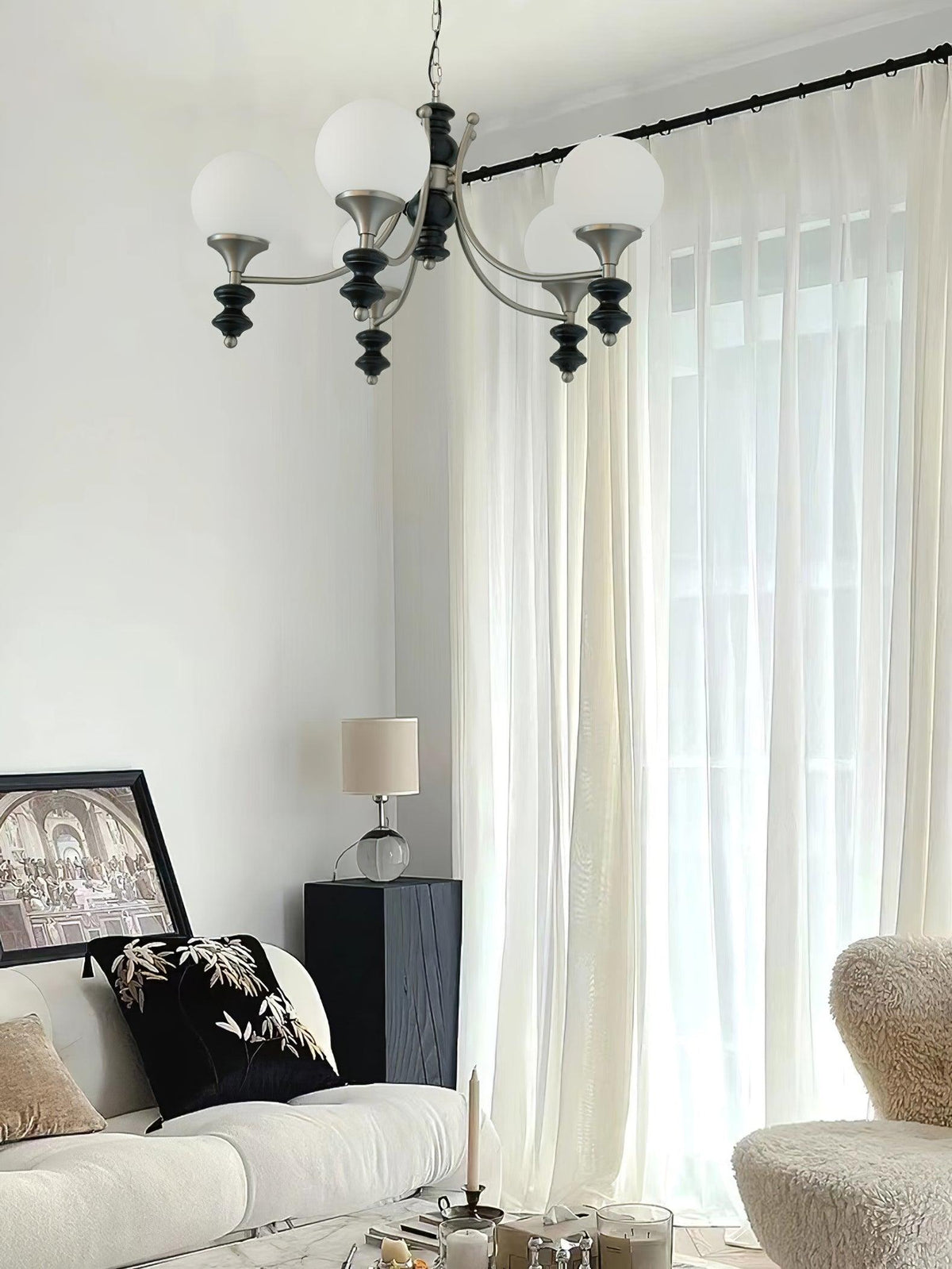 Wooden Chandelier with Adjustable Height