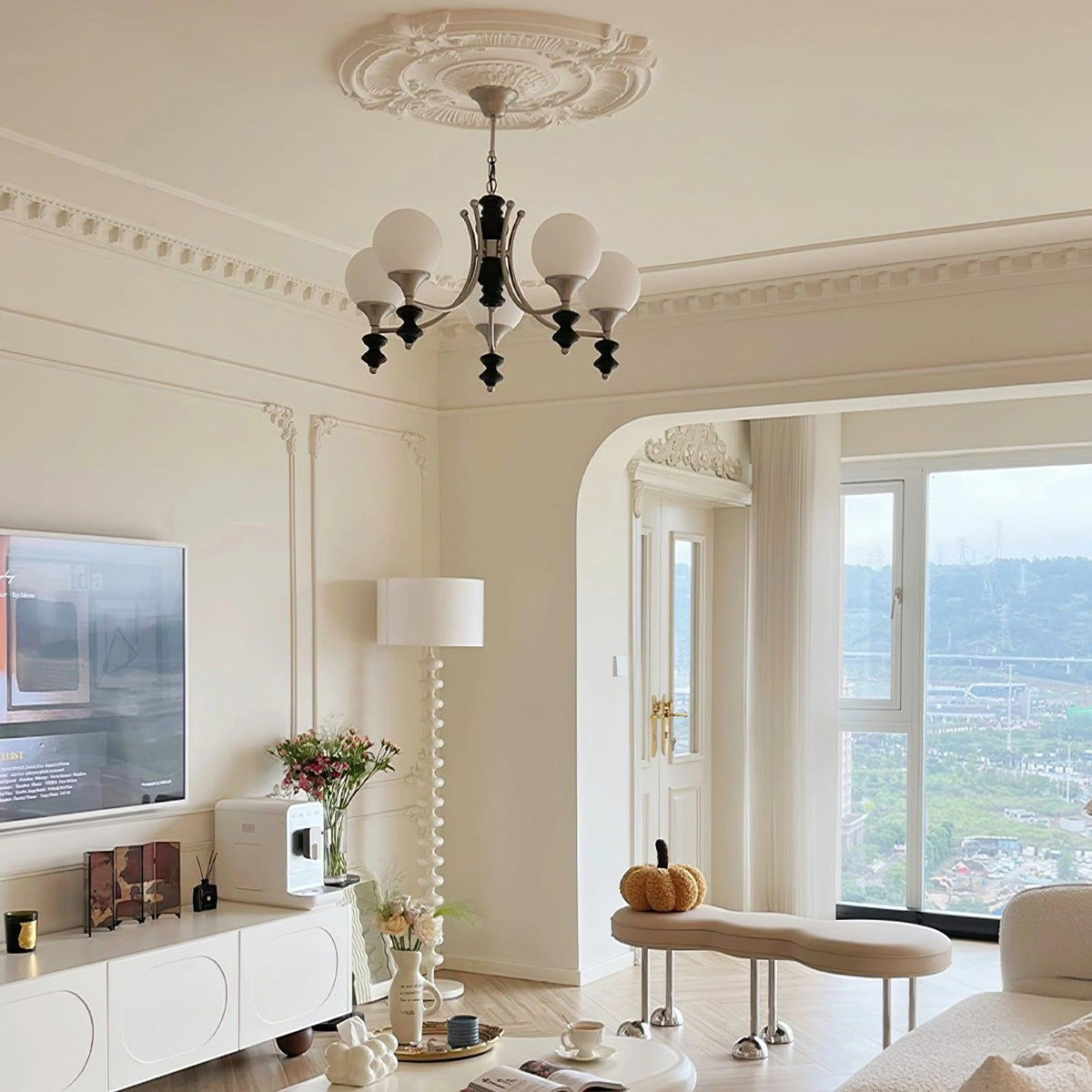 Wooden Chandelier with Adjustable Height — front view