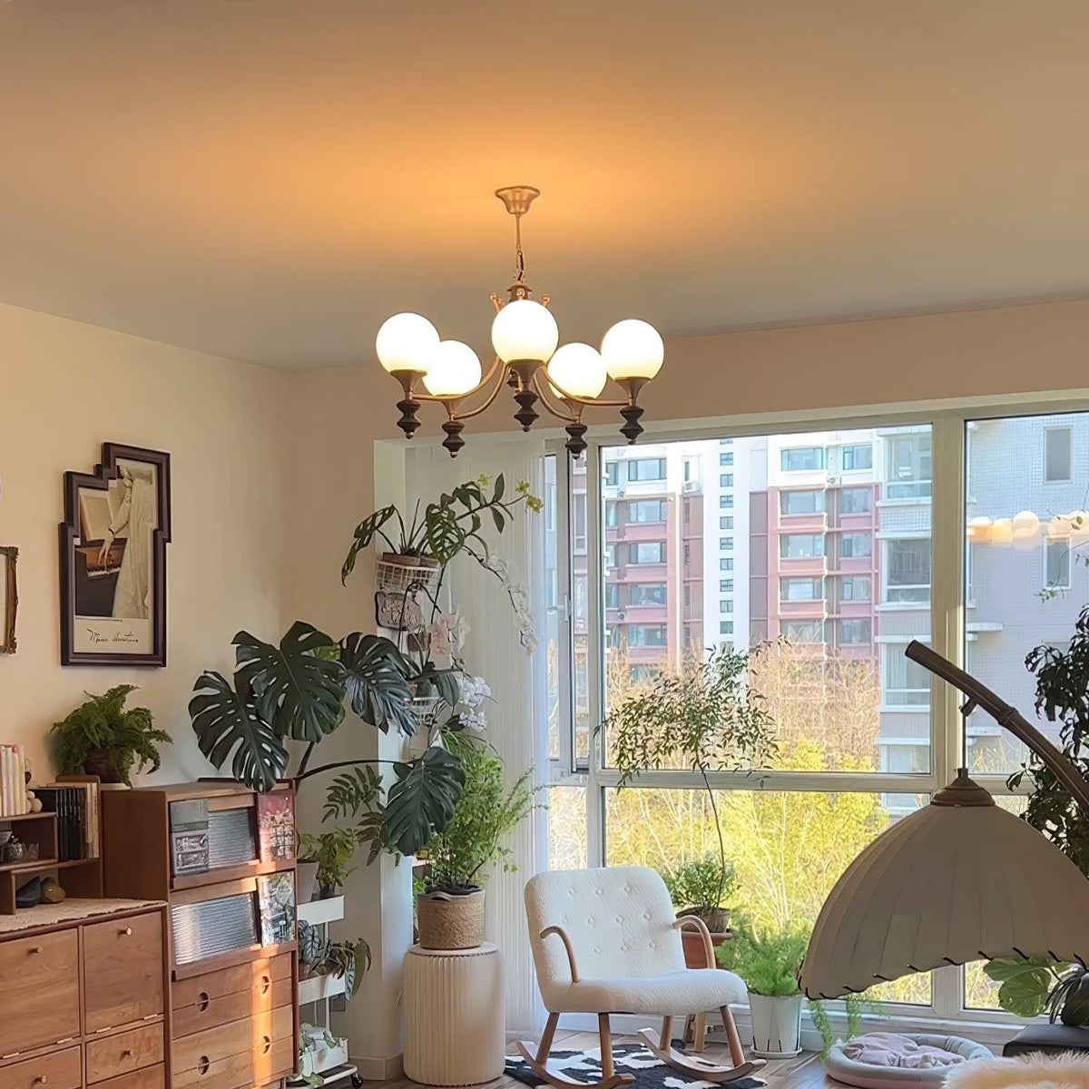 Wooden Chandelier with Adjustable Height — alternate angle