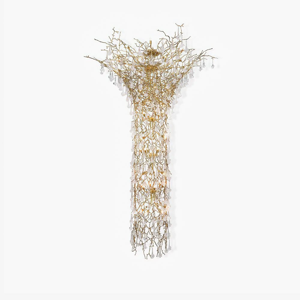 Tree Branch Staircase Chandelier, Rustic Design — front view