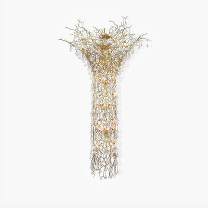 Tree Branch Staircase Chandelier, Rustic Design — front view
