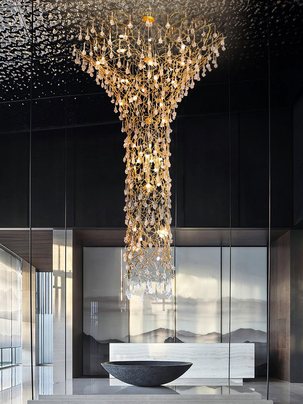 Tree Branch Staircase Chandelier, Rustic Design