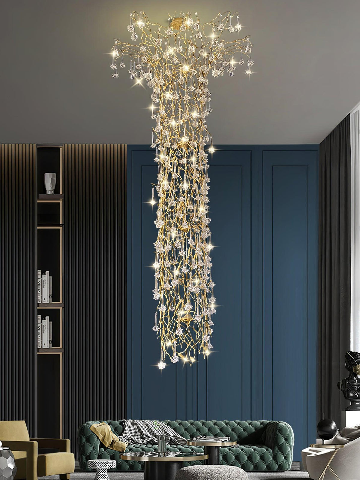 Tree Branch Staircase Chandelier, Rustic Design