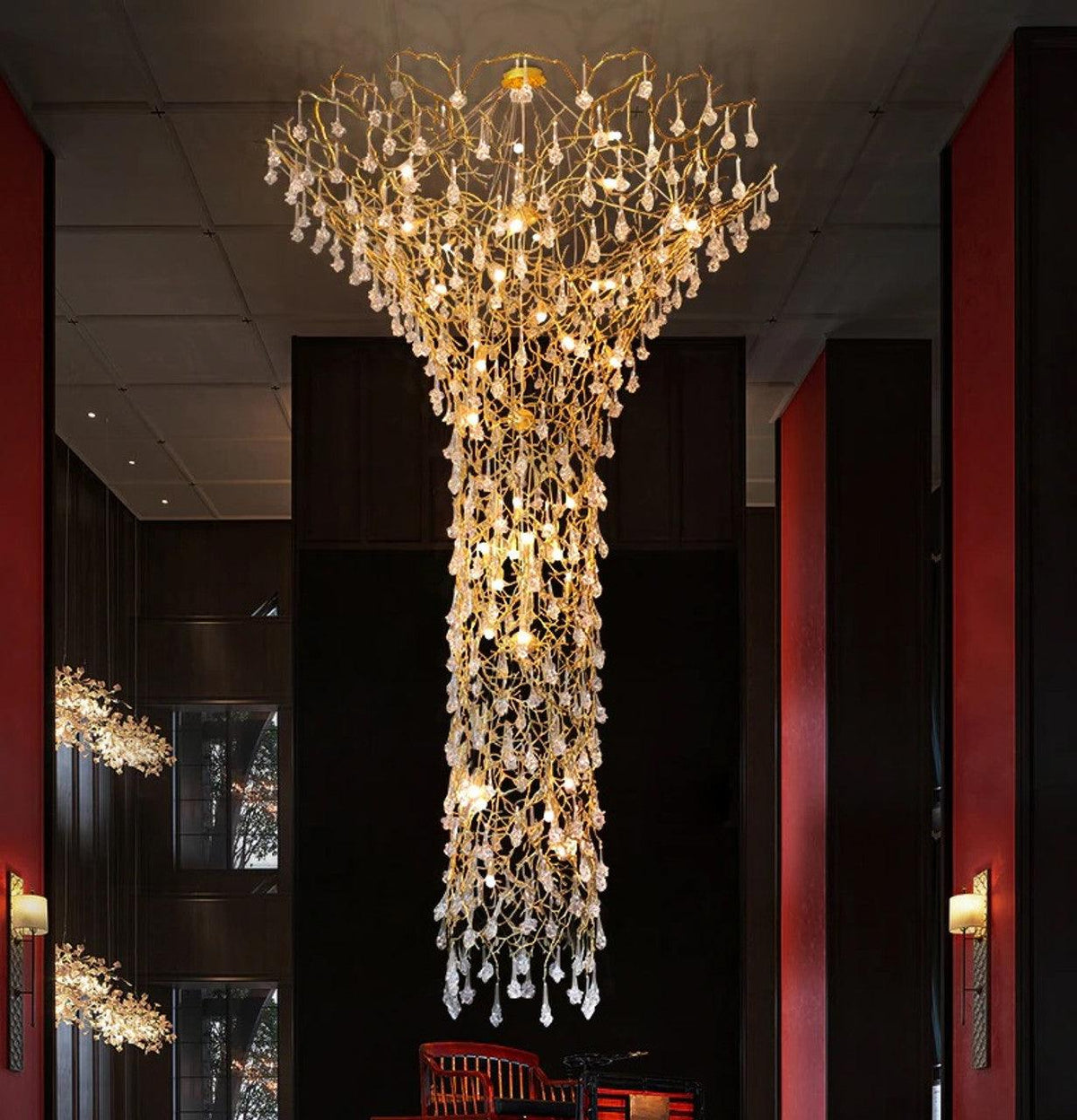 Tree Branch Staircase Chandelier, Rustic Design — lifestyle view