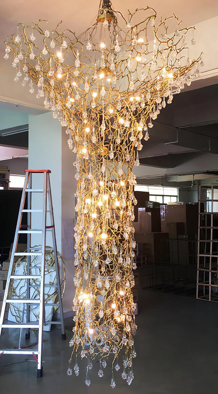 Tree Branch Staircase Chandelier, Rustic Design