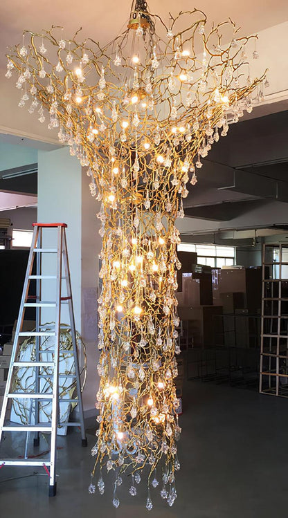 Tree Branch Staircase Chandelier, Rustic Design