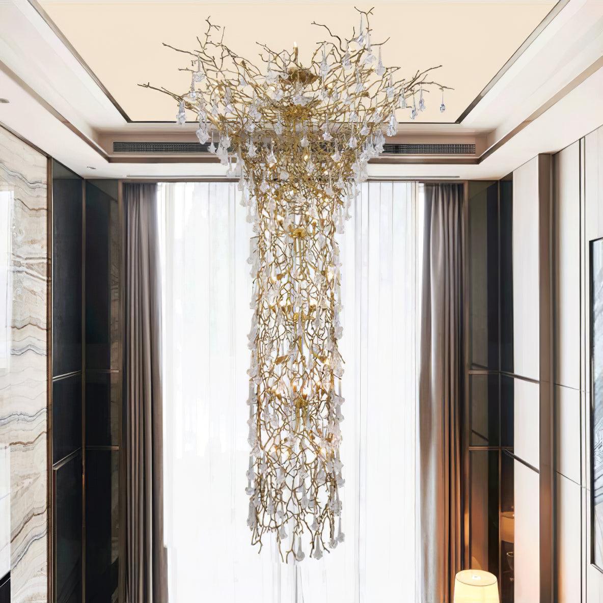 Tree Branch Staircase Chandelier, Rustic Design — alternate angle